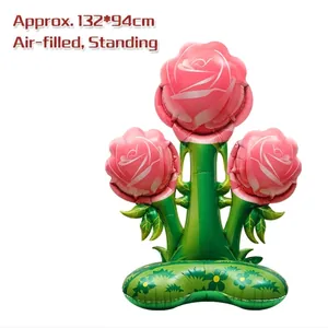 Extra large 4D pink rose flower aluminum film balloon for party standing decoration