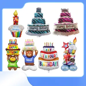 Großer Stehender 3D Geburtstagskuchen Bär Aluminiumfolie Ballon Cartoon Kerze Cupcake Form Für Kinder Party Dekoration Innen