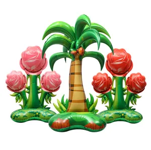 Giant 4D aluminum foil balloon set featuring tropical palm tree and red rose designs