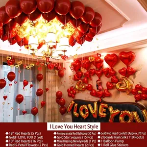 Romantische rode hartbruiloft ballonnenset met gouden I Love You letters decoratie