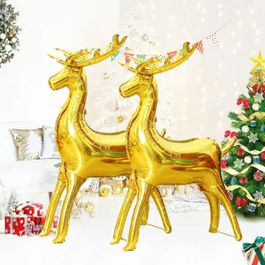 Festive large golden standing reindeer foil balloons for Christmas holiday party decoration