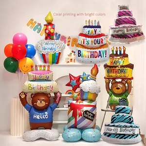 Farbenfrohes Geburtstags-Folienballon-Set mit Kuchen- Bär- und Cupcake-Formen für Party-Deko