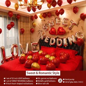 Feestelijke rode en gouden bruiloft decoratie ballonnen set met Sweet Wedding tekst