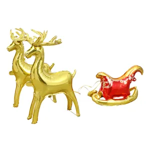 Festive gold standing reindeer and red sleigh foil balloon set for Xmas decoration