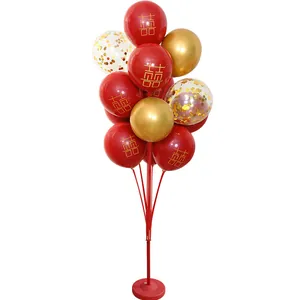 Red and gold wedding balloon display stand set featuring Double Happiness printed balloons