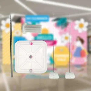 Durable square water-fillable base with telescopic steel pole for balloon arch and KT boards.