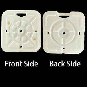 Durable white square water-fillable base for balloon arch shown in front and back views