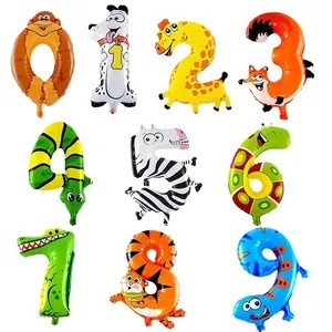 Ballons en Aluminium en Forme de Chiffre sur le Thème des Animaux Accessoires de Décoration de Fête pour Anniversaire Enfant