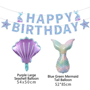 Set di decorazioni per compleanno a tema sirena con striscione e palloncini per bambine