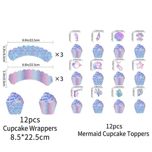 Set di pirottini e topper per cupcake a tema sirena per feste di compleanno
