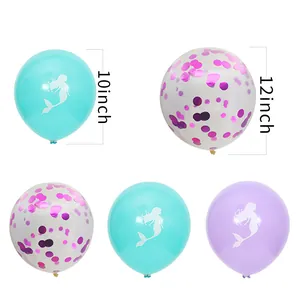 Set di palloncini a tema sirena con coriandoli glitterati in dimensioni 10 e 12 pollici