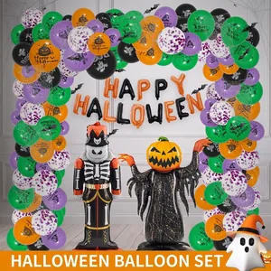 Halloween Balloon Garland Arch Decoration Supplies With Pumpkin Ghost Skull Aluminum Foil Balloons For Home Party Atmosphere