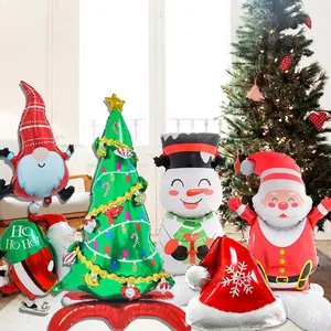 Ballon de Noël Debout en Aluminium en Forme de Sapin de Noël Père Noël Bonhomme de Neige pour Décorations de Fête et Maison