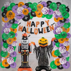 Halloween balloon arch kit with pumpkin ghost and skeleton foil balloons for party decor