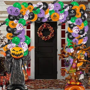 Halloween balloon arch kit with pumpkin scarecrow and spooky tree party decoration set