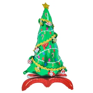 Ballon de Noël en forme de sapin vert avec motifs festifs colorés et base de support