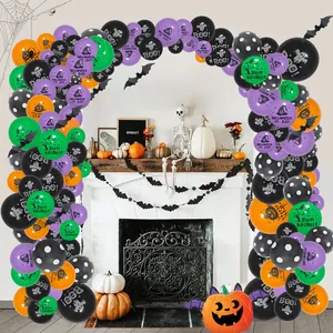 Halloween balloon arch kit with purple, orange and black balloons for party decoration
