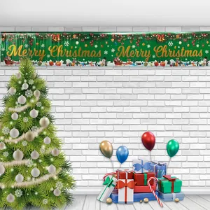 Festive Merry Christmas banner for wall and door party decoration with gold script