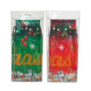 Decorative green and red Christmas foil fringe curtains for festive party backdrop decorations