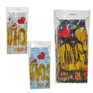 Pack of 3 festive tinsel fringe curtains with heart and balloon patterns for party decor