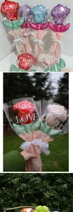 Detailed view of romantic rose-shaped foil balloon bouquet with lace bow decoration