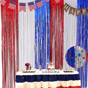 Giorno dell'Indipendenza Tenda a Frange in Pellicola Stelle Strisce Tovaglia da Festa Patriottica Gonna da Tavolo Striscione per Decorazioni Celebrazione del 4 Luglio