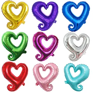 Set of nine colorful 18-inch heart-shaped hook foil balloons for wedding and party decor