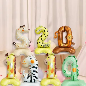 Colorful standing forest animal number foil balloons for kids birthday party decoration