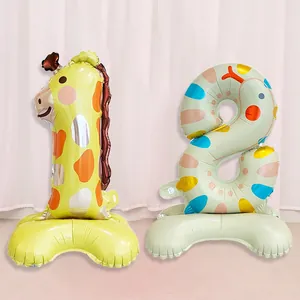 Standing forest animal foil number balloons for birthday parties and kids celebrations