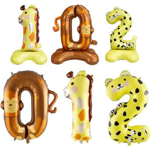 Safari animal number foil balloons for children's birthday party decoration