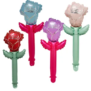 Four colorful rose-shaped aluminum foil balloons for Mother's Day and Valentine's Day