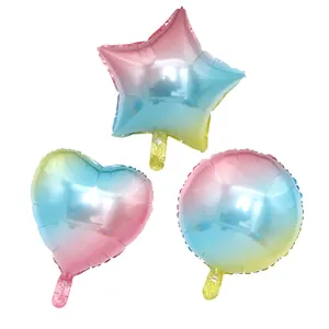 Set de tres globos de papel de aluminio arcoíris de 18 pulgadas: corazón, estrella y redondo.