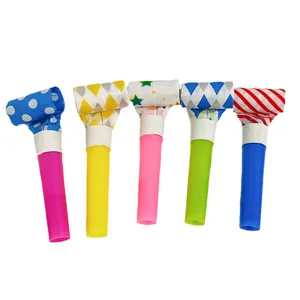 Set of 5 colorful party blowouts with assorted patterns for kids' birthday celebrations