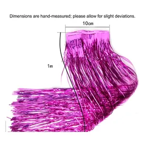 Metallic magenta tinsel fringe curtain for party backdrops, 1m length and 10cm wide