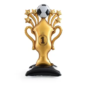 Grande palloncino a forma di trofeo per feste di calcio, 82x150 cm, finitura dorata.