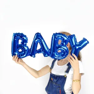 Large 16-inch blue foil balloon with cursive BABY letter design for party decoration.