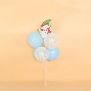 Close-up of Christmas snowman foil balloon set with snowflake latex balloons and stand