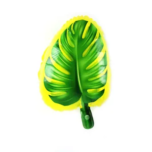 18-inch tropical Monstera leaf aluminum foil balloon in green and yellow for birthday party
