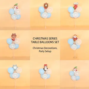 Mini Christmas Balloon Table Float Stand Set Reindeer Santa Snowman Snowflake Foil Latex Balloons For Xmas Party Decoration