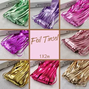 Metallic Foil Fringe Curtain Chrome Tinsel Streamers For Birthday Wedding Party Backdrop Wall Decoration Shimmering Backdrop