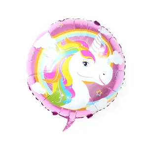 18-inch round pink foil unicorn balloon with rainbow design for party decoration