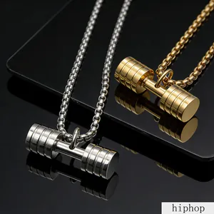 Hip Hop Barbell Pendant Necklace For Men Women Titanium Steel Dumbbell Fitness Jewelry Weightlifting Sports Enthusiast Gift