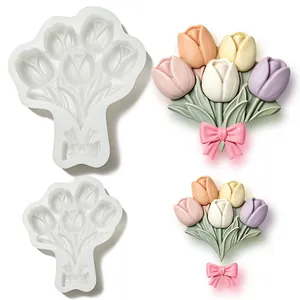 Moule à Gâteau en Silicone Bouquet de Tulipes Françaises Pour la Fête des Mères Chocolat Mousse Cuisson Plateau de Dessert