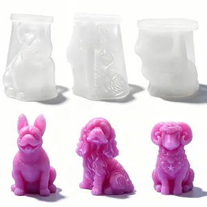 Moule en Silicone Animal Chiot Chèvre DIY 3D Bouledogue Français Spaniel pour Bougie Plâtre Résine Arôme Mousse Gâteau Cuisson