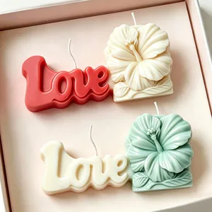 3D Love Letter Hibiscus Flower Silicone Mold For DIY Scented Candle Fondant Chocolate Cake Soap Plaster Casting Resin Craft Tool