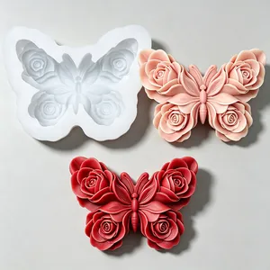 Stampo in Silicone Farfalla e Rosa Stampo per Candele Farfalla Floreale 3D Fai da Te Sapone Fondente Strumenti da Forno
