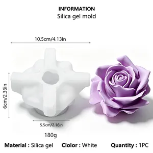 Detailed view of 3D rose silicone mold with size dimensions and material specification
