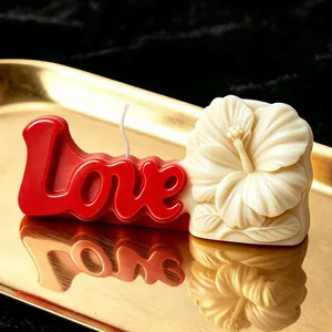 Detailed 3D hibiscus flower and Love letter aromatherapy candle silicone mold for DIY crafts