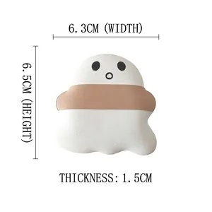Detailed size view of the cute ghost shaped marshmallow makeup puff 6.3x6.5x1.5 cm