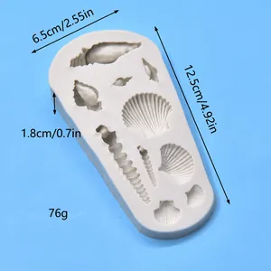 Detailed seashell silicone mold dimensions showing 12.5cm length and 76g weight specification